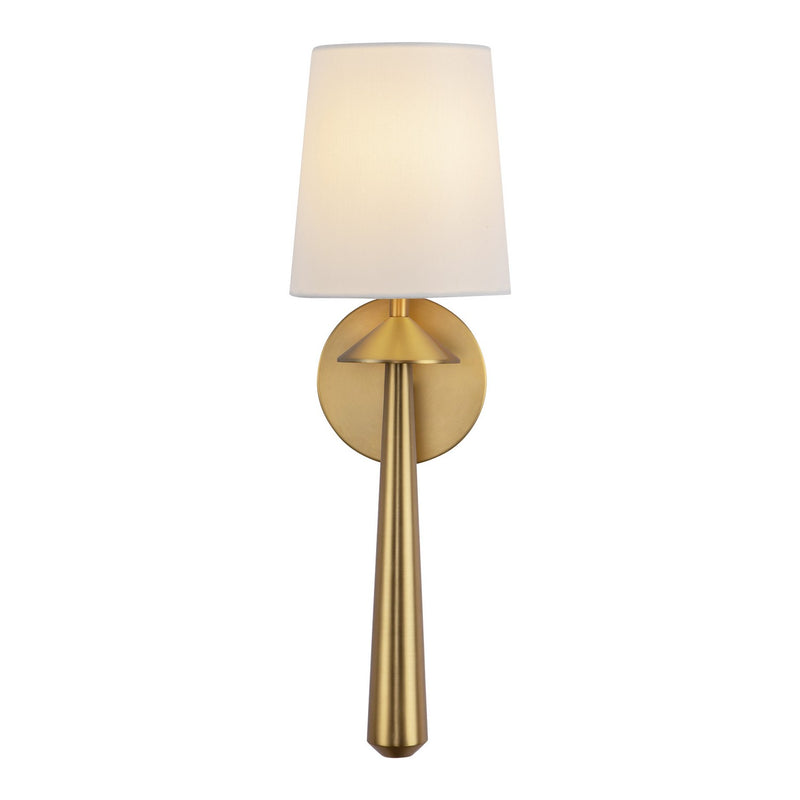 One Light Vanity<br /><span style="color:#4AB0CE;">Entrega: 4-10 dias en USA</span><br /><span style="color:#4AB0CE;font-size:60%;">PREGUNTE POR ENTREGA EN PANAMA</span><br />Collection: Bridgette<br />Finish: Brushed Gold/White Linen