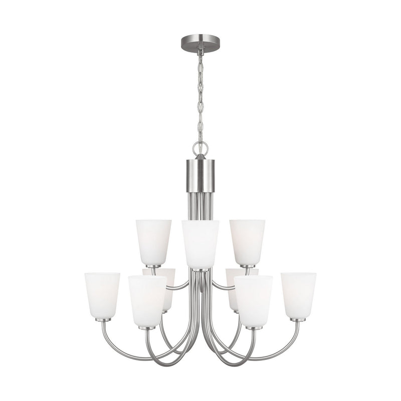 Nine Light Chandelier<br /><span style="color:#4AB0CE;">Entrega: 4-10 dias en USA</span><br /><span style="color:#4AB0CE;font-size:60%;">PREGUNTE POR ENTREGA EN PANAMA</span><br />Collection: Miles<br />Finish: Brushed Nickel