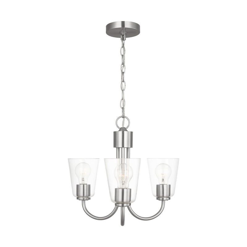 Three Light Chandelier<br /><span style="color:#4AB0CE;">Entrega: 4-10 dias en USA</span><br /><span style="color:#4AB0CE;font-size:60%;">PREGUNTE POR ENTREGA EN PANAMA</span><br />Collection: Miles<br />Finish: Brushed Nickel