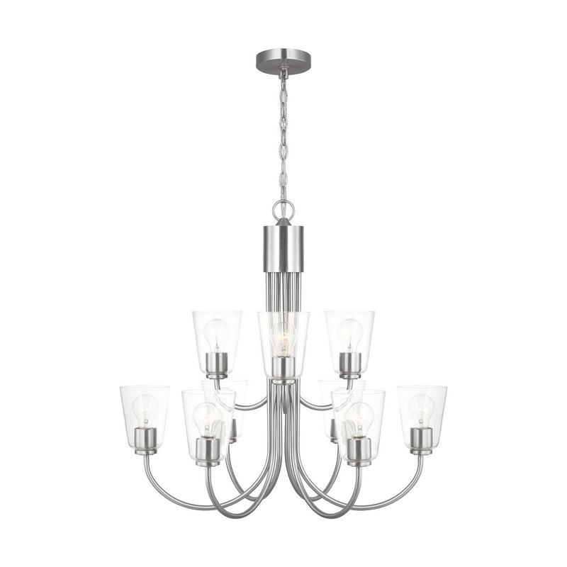 Nine Light Chandelier<br /><span style="color:#4AB0CE;">Entrega: 4-10 dias en USA</span><br /><span style="color:#4AB0CE;font-size:60%;">PREGUNTE POR ENTREGA EN PANAMA</span><br />Collection: Miles<br />Finish: Brushed Nickel