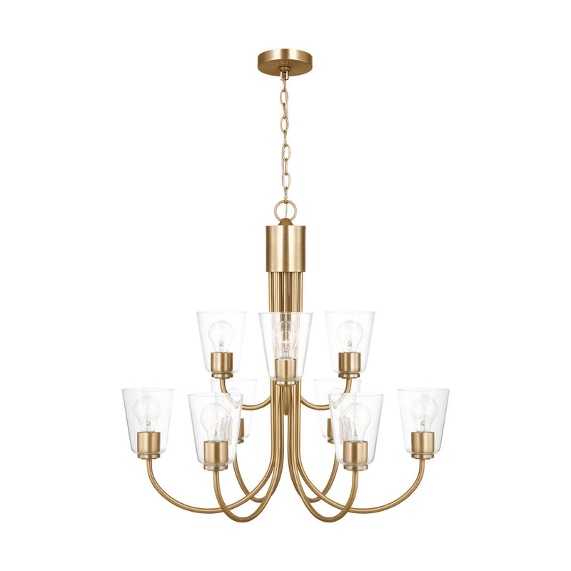 Nine Light Chandelier<br /><span style="color:#4AB0CE;">Entrega: 4-10 dias en USA</span><br /><span style="color:#4AB0CE;font-size:60%;">PREGUNTE POR ENTREGA EN PANAMA</span><br />Collection: Miles<br />Finish: Satin Brass