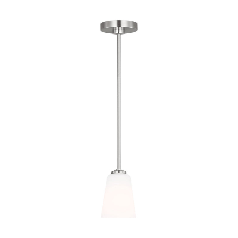 One Light Mini-Pendant<br /><span style="color:#4AB0CE;">Entrega: 4-10 dias en USA</span><br /><span style="color:#4AB0CE;font-size:60%;">PREGUNTE POR ENTREGA EN PANAMA</span><br />Collection: Miles<br />Finish: Brushed Nickel