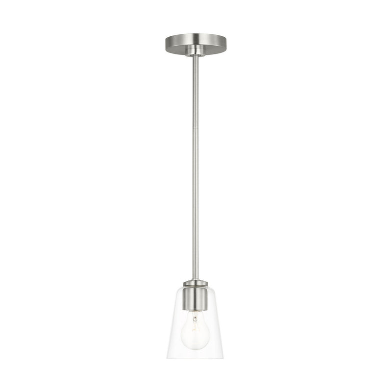 One Light Mini-Pendant<br /><span style="color:#4AB0CE;">Entrega: 4-10 dias en USA</span><br /><span style="color:#4AB0CE;font-size:60%;">PREGUNTE POR ENTREGA EN PANAMA</span><br />Collection: Miles<br />Finish: Brushed Nickel