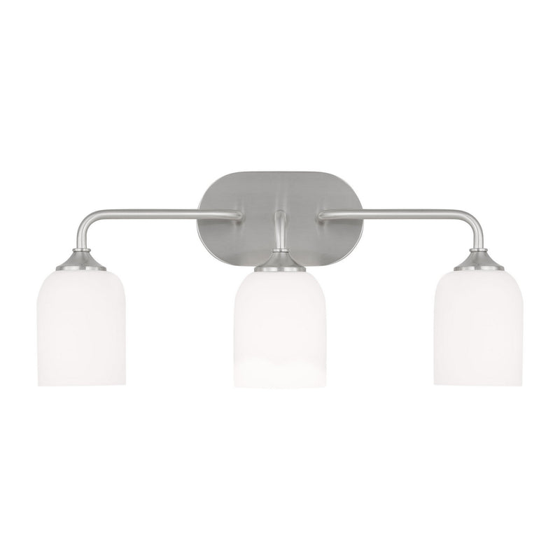 Three Light Vanity<br /><span style="color:#4AB0CE;">Entrega: 16-17 semanas en USA</span><br /><span style="color:#4AB0CE;font-size:60%;">PREGUNTE POR ENTREGA EN PANAMA</span><br />Collection: Emile<br />Finish: Brushed Steel