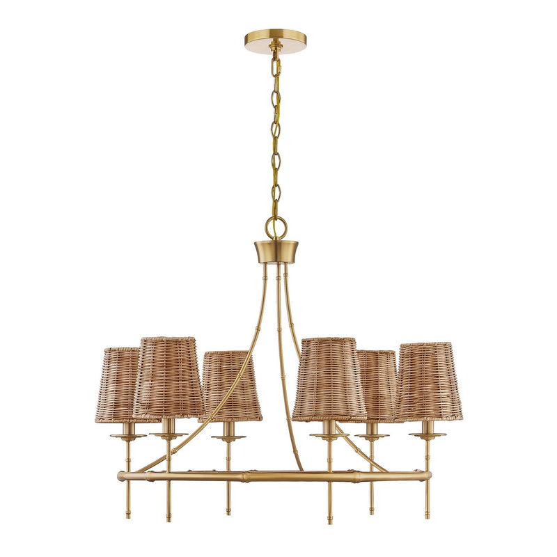 Six Light Chandelier<br /><span style="color:#4AB0CE;">Entrega: 4-10 dias en USA</span><br /><span style="color:#4AB0CE;font-size:60%;">PREGUNTE POR ENTREGA EN PANAMA</span><br />Collection: Ashbury<br />Finish: Warm Brass