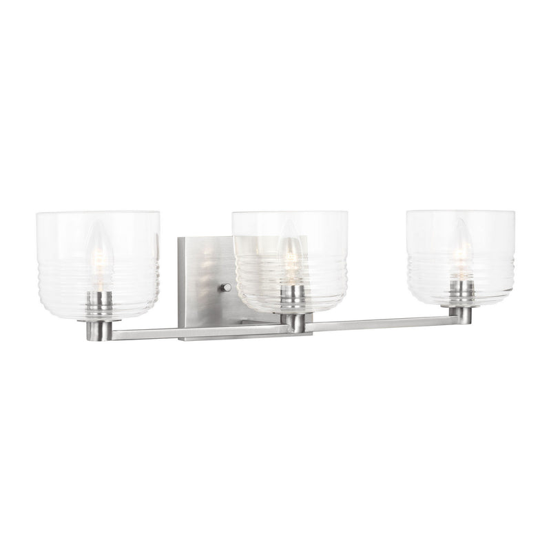 Three Light Vanity<br /><span style="color:#4AB0CE;">Entrega: 4-10 dias en USA</span><br /><span style="color:#4AB0CE;font-size:60%;">PREGUNTE POR ENTREGA EN PANAMA</span><br />Collection: Lochdale<br />Finish: Brushed Nickel