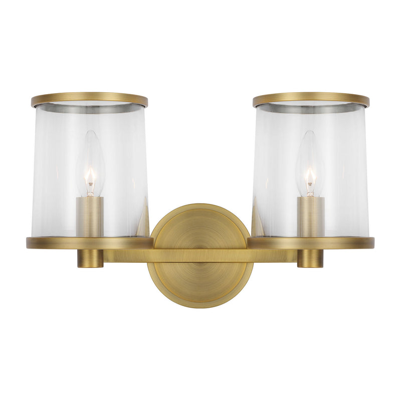 Two Light Vanity<br /><span style="color:#4AB0CE;">Entrega: 4-10 dias en USA</span><br /><span style="color:#4AB0CE;font-size:60%;">PREGUNTE POR ENTREGA EN PANAMA</span><br />Collection: Reynolds<br />Finish: Time Worn Brass