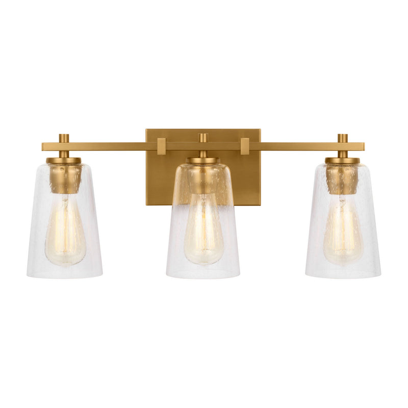 Three Light Vanity<br /><span style="color:#4AB0CE;">Entrega: 4-10 dias en USA</span><br /><span style="color:#4AB0CE;font-size:60%;">PREGUNTE POR ENTREGA EN PANAMA</span><br />Collection: Mercer<br />Finish: Burnished Brass