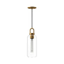 One Light Pendant<br /><span style="color:#4AB0CE;">Entrega: 4-10 dias en USA</span><br /><span style="color:#4AB0CE;font-size:60%;">PREGUNTE POR ENTREGA EN PANAMA</span><br />Collection: Soji<br />Finish: Aged Gold/Clear Glass