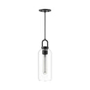 One Light Pendant<br /><span style="color:#4AB0CE;">Entrega: 4-10 dias en USA</span><br /><span style="color:#4AB0CE;font-size:60%;">PREGUNTE POR ENTREGA EN PANAMA</span><br />Collection: Soji<br />Finish: Clear Glass/Matte Black