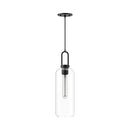 One Light Pendant<br /><span style="color:#4AB0CE;">Entrega: 4-10 dias en USA</span><br /><span style="color:#4AB0CE;font-size:60%;">PREGUNTE POR ENTREGA EN PANAMA</span><br />Collection: Soji<br />Finish: Clear Glass/Matte Black