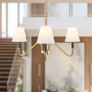 Three Light Chandelier<br /><span style="color:#4AB0CE;">Entrega: 1-2 semanas en USA</span><br /><span style="color:#4AB0CE;font-size:60%;">PREGUNTE POR ENTREGA EN PANAMA</span><br />Collection: Sloan<br />Finish: Brushed Gold/White Linen