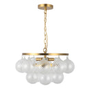 Three Light Chandelier<br /><span style="color:#4AB0CE;">Entrega: 4-10 dias en USA</span><br /><span style="color:#4AB0CE;font-size:60%;">PREGUNTE POR ENTREGA EN PANAMA</span><br />Collection: Faye<br />Finish: Brushed Gold/Clear Ribbed Glass