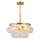 Three Light Chandelier<br /><span style="color:#4AB0CE;">Entrega: 4-10 dias en USA</span><br /><span style="color:#4AB0CE;font-size:60%;">PREGUNTE POR ENTREGA EN PANAMA</span><br />Collection: Faye<br />Finish: Brushed Gold/Clear Ribbed Glass