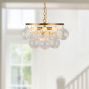 Three Light Chandelier<br /><span style="color:#4AB0CE;">Entrega: 4-10 dias en USA</span><br /><span style="color:#4AB0CE;font-size:60%;">PREGUNTE POR ENTREGA EN PANAMA</span><br />Collection: Faye<br />Finish: Brushed Gold/Clear Ribbed Glass