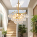 Six Light Chandelier<br /><span style="color:#4AB0CE;">Entrega: 4-10 dias en USA</span><br /><span style="color:#4AB0CE;font-size:60%;">PREGUNTE POR ENTREGA EN PANAMA</span><br />Collection: Faye<br />Finish: Brushed Gold/Clear Ribbed Glass