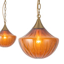 Three Light Pendant<br /><span style="color:#4AB0CE;">Entrega: 4-10 dias en USA</span><br /><span style="color:#4AB0CE;font-size:60%;">PREGUNTE POR ENTREGA EN PANAMA</span><br />Collection: Farrah<br />Finish: Brushed Gold/Amber