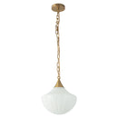 One Light Pendant<br /><span style="color:#4AB0CE;">Entrega: 4-10 dias en USA</span><br /><span style="color:#4AB0CE;font-size:60%;">PREGUNTE POR ENTREGA EN PANAMA</span><br />Collection: Farrah<br />Finish: Brushed Gold/Glossy Ribbed Opal Glass