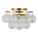 Three Light Semi-Flush Mount<br /><span style="color:#4AB0CE;">Entrega: 4-10 dias en USA</span><br /><span style="color:#4AB0CE;font-size:60%;">PREGUNTE POR ENTREGA EN PANAMA</span><br />Collection: Faye<br />Finish: Brushed Gold/Clear Ribbed Glass