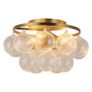 Three Light Semi-Flush Mount<br /><span style="color:#4AB0CE;">Entrega: 4-10 dias en USA</span><br /><span style="color:#4AB0CE;font-size:60%;">PREGUNTE POR ENTREGA EN PANAMA</span><br />Collection: Faye<br />Finish: Brushed Gold/Clear Ribbed Glass