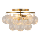 Three Light Semi-Flush Mount<br /><span style="color:#4AB0CE;">Entrega: 4-10 dias en USA</span><br /><span style="color:#4AB0CE;font-size:60%;">PREGUNTE POR ENTREGA EN PANAMA</span><br />Collection: Faye<br />Finish: Brushed Gold/Clear Ribbed Glass