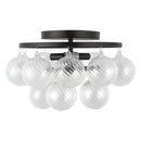 Three Light Semi-Flush Mount<br /><span style="color:#4AB0CE;">Entrega: 4-10 dias en USA</span><br /><span style="color:#4AB0CE;font-size:60%;">PREGUNTE POR ENTREGA EN PANAMA</span><br />Collection: Faye<br />Finish: Matte Black/Clear Ribbed Glass
