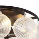 Three Light Semi-Flush Mount<br /><span style="color:#4AB0CE;">Entrega: 4-10 dias en USA</span><br /><span style="color:#4AB0CE;font-size:60%;">PREGUNTE POR ENTREGA EN PANAMA</span><br />Collection: Faye<br />Finish: Matte Black/Clear Ribbed Glass