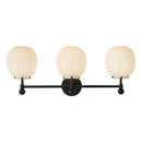 Three Light Bathroom Vanity<br /><span style="color:#4AB0CE;">Entrega: 4-10 dias en USA</span><br /><span style="color:#4AB0CE;font-size:60%;">PREGUNTE POR ENTREGA EN PANAMA</span><br />Collection: Cherise<br />Finish: Matte Black/Glossy Ribbed Opal Glass