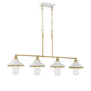 Four Light Island Pendant<br /><span style="color:#4AB0CE;">Entrega: 4-10 dias en USA</span><br /><span style="color:#4AB0CE;font-size:60%;">PREGUNTE POR ENTREGA EN PANAMA</span><br />Collection: Downtown Edison<br />Finish: White And Soft Brass