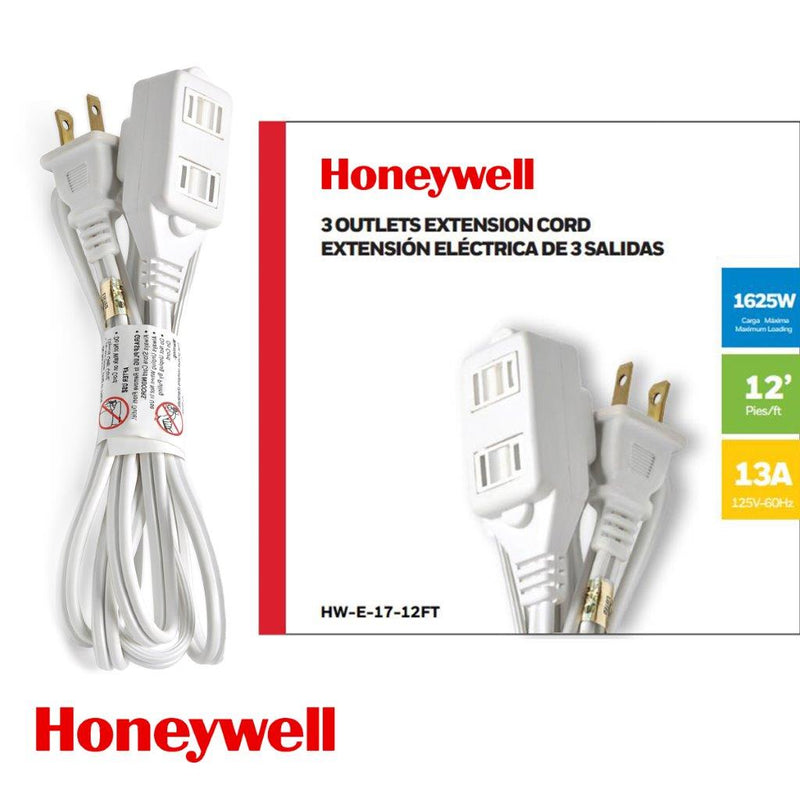 EXTENSION DE CORRIENTE 3-ENCHUFES 12 PIES 13A 1625W 125V 60HZ ACABADO BLANCO CABLE 16AWG*2