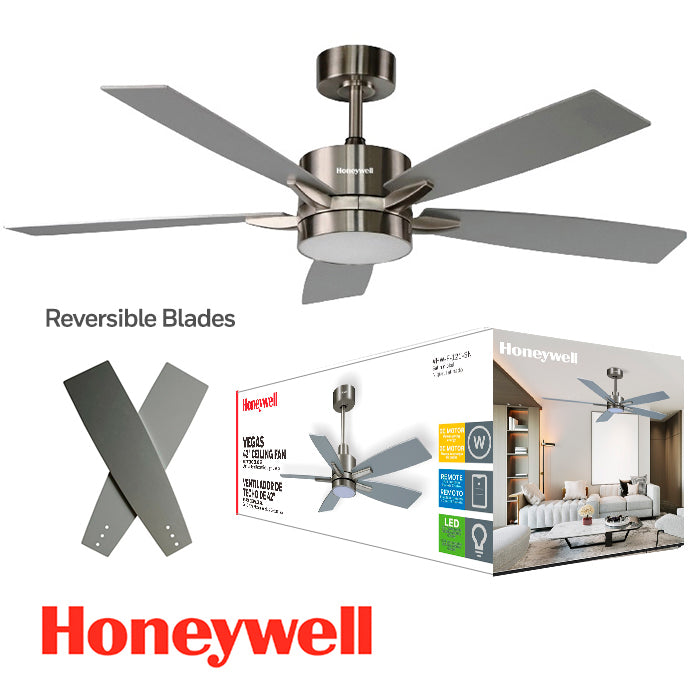 ABANICO DE TECHO VEGAS 42'' DECORATIVO SATIN NICKEL CON LUZ LED 18W CONTROL REMOTO