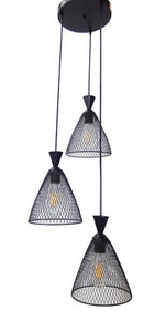 LÁMPARA DE TECHO COLGANTE DECORATIVA 3XE27-40W,110-240V, 50-60HZ, GRADO DE PROTECCION IP20, ACABADO NEGRO.