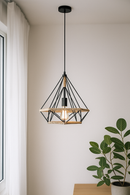 LÁMPARA DE TECHO COLGANTE DECORATIVA 1XE27-40W,110-240V, 50-60HZ, GRADO DE PROTECCION IP20, ACABADO NEGRO + CUERDA.