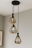 LÁMPARA DE TECHO COLGANTE DECORATIVA 3XE27-40W,110-240V, 50-60HZ, GRADO DE PROTECCION IP20, ACABADO NEGRO + CUERDA.