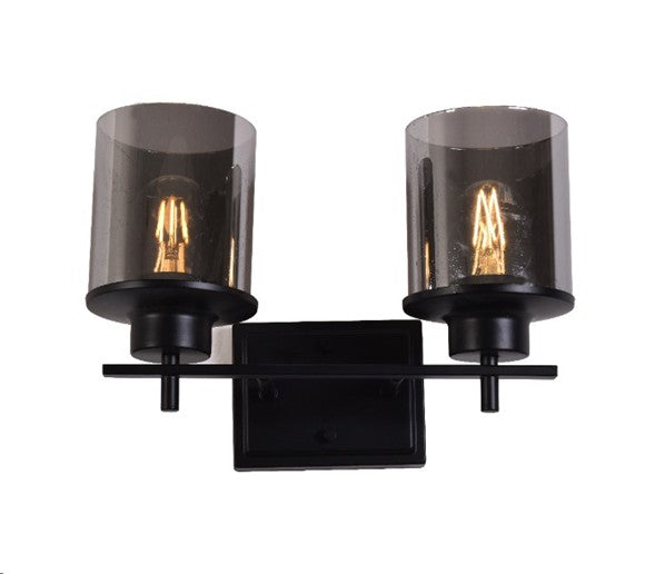 LÁMPARA DE PARED DECORATIVA 2XE27-40W (no incluido), ACABADO NEGRO / METAL VIDRIO.