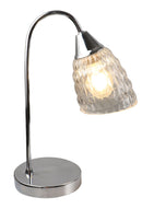 LÁMPARA DE MESA 1XE27-40W (NO INCLUIDO) 110-240V/50-60HZ,  ACABADO VIDRIO CLEAR +  CHROME.