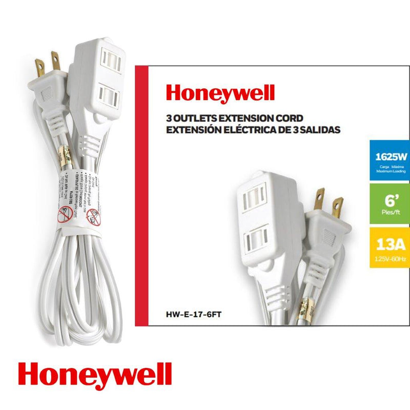 EXTENSION DE CORRIENTE 3-ENCHUFES 6 PIES  13A 1625W 125V 60HZ ACABADO BLANCO 16AWG*2C