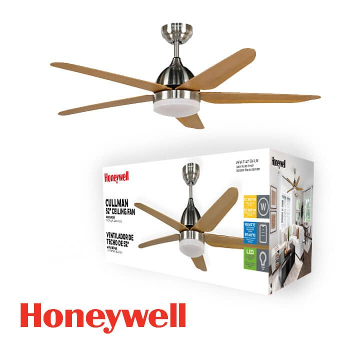 ABANICO DE TECHO CULLMAN 52'' DECORATIVO LIGHT WOOD CON LUZ LED 20W CONTROL REMOTO