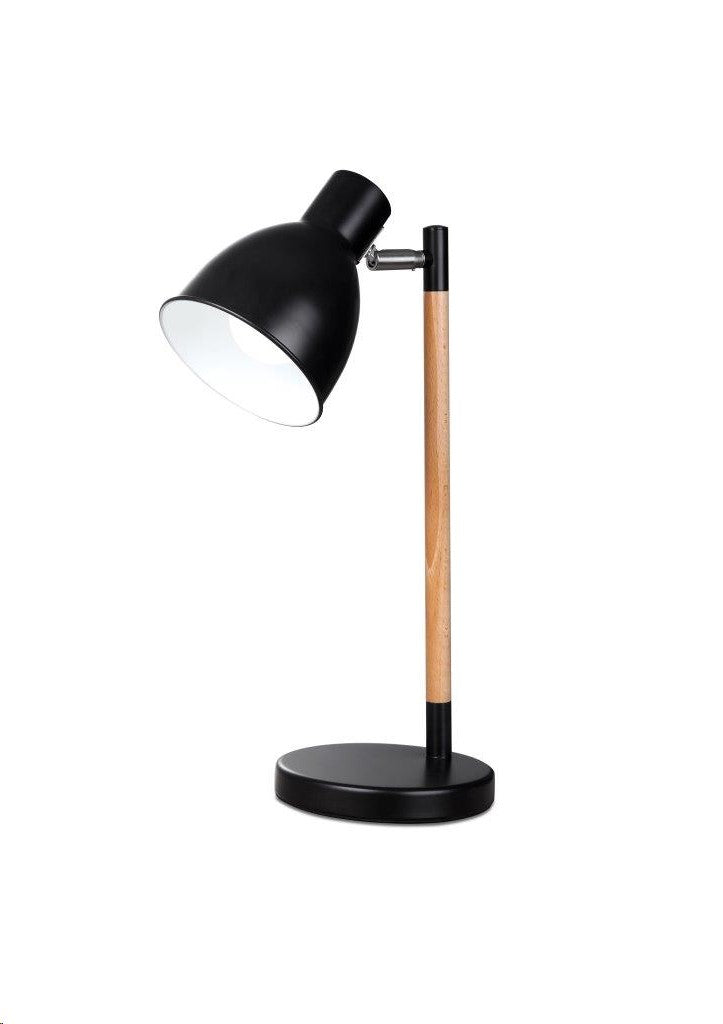 LÁMPARA DECORATIVA DE ESCRITORIO 1XE27-11W, IP20, 100-240V, 50-60HZ, ACABADO NEGRO-MADERA.