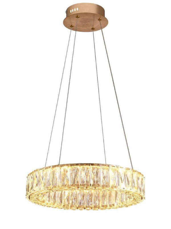LÁMPARA DE TECHO LED DE CRISTAL K9, 50W, TONALIDAD DE 3000K, 110-240V, 50-60HZ, GRADO DE PROTECCION, IP20, ACABADO DORADO.