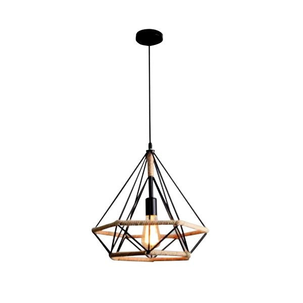 LÁMPARA DE TECHO COLGANTE DECORATIVA 1XE27-40W,110-240V, 50-60HZ, GRADO DE PROTECCION IP20, ACABADO NEGRO + CUERDA.