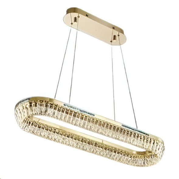 LÁMPARA DE CRISTAL K9 COLGANTE DECORATIVA LED 40W, INTERRUPTOR PARA AJUSTE DE TONALIDAD DE LUZ CCT 30K, 40K,60K, 110-240V, 50-60HZ, ACABADO DORADO.