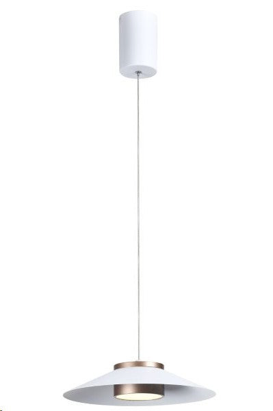 LÁMPARA DE TECHO COLGANTE DECORATIVA LED 15W, TONALIDAD 3000K, 100-240V, 50-60HZ, IP20, ACABADO BLANCO + DORADO.