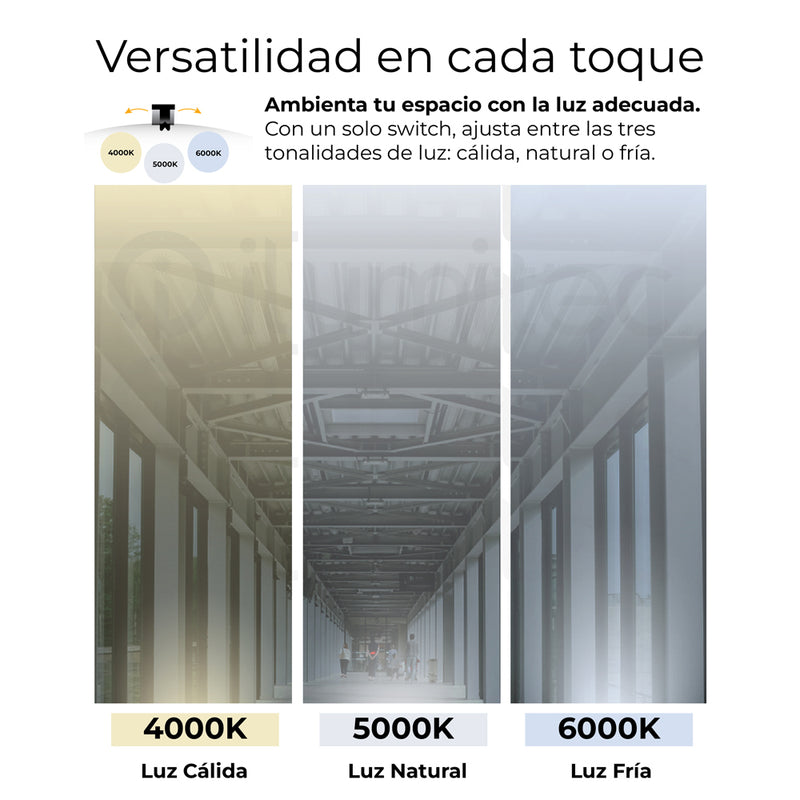 LÁMPARA DE PARED LED CONMUTABLE 35W (6,275LM), 55W (9,160LM), 80W (12,619LM), 12,000LM, INTERRUPTOR PARA ELEGIR TONALIDAD DE LUZ CCT 40K,50K,60K,120-277V 50-50HZ, GRADO DE PROTECCION IP65, MARCA HONEYWELL.