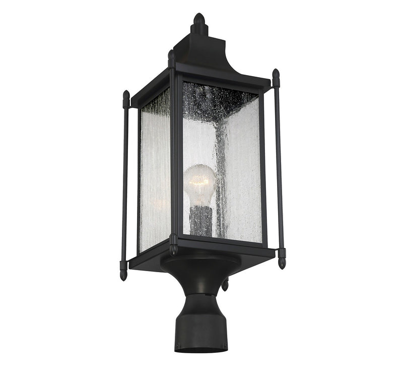 One Light Post Lantern<br /><span style="color:#4AB0CE;">Entrega: 4-10 dias en USA</span><br /><span style="color:#4AB0CE;font-size:60%;">PREGUNTE POR ENTREGA EN PANAMA</span><br />Collection: Dunnmore<br />Finish: Black