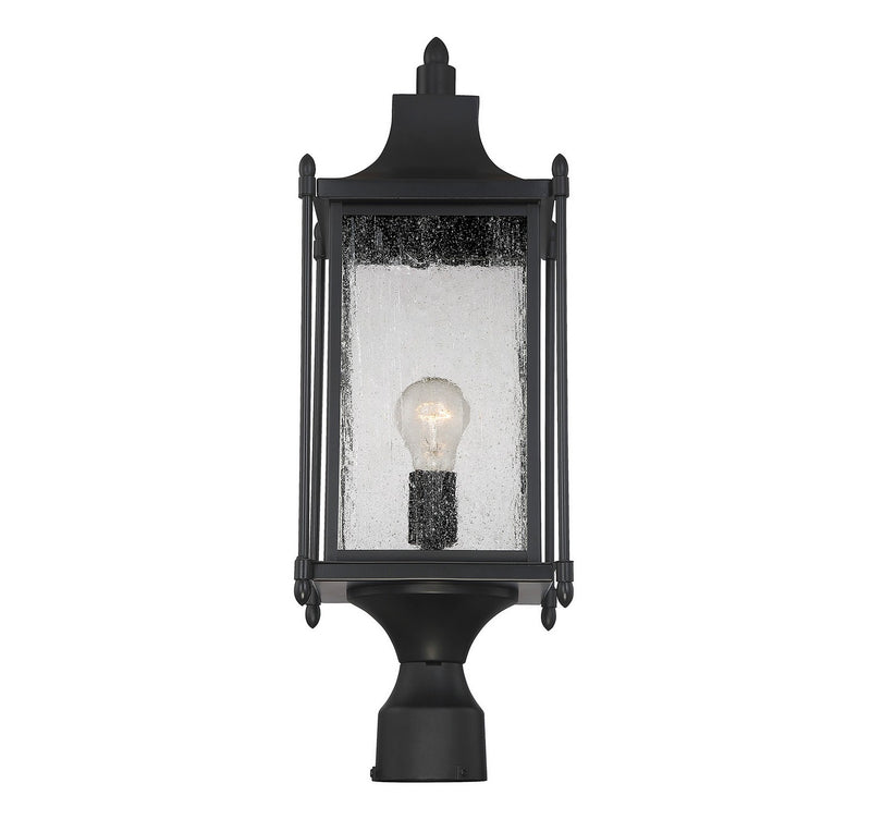 One Light Post Lantern<br /><span style="color:#4AB0CE;">Entrega: 4-10 dias en USA</span><br /><span style="color:#4AB0CE;font-size:60%;">PREGUNTE POR ENTREGA EN PANAMA</span><br />Collection: Dunnmore<br />Finish: Black
