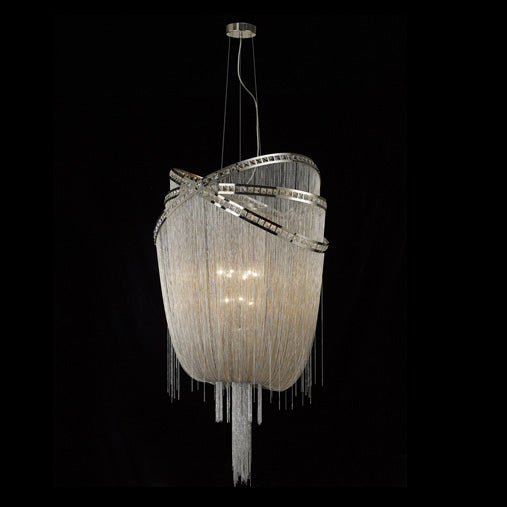 Nine Light Chandelier<br /><span style="color:#4AB0CE;">Entrega: 4-10 dias en USA</span><br /><span style="color:#4AB0CE;font-size:60%;">PREGUNTE POR ENTREGA EN PANAMA</span><br />Collection: Wilshire Blvd.<br />Finish: Polish Nickel/Crystal