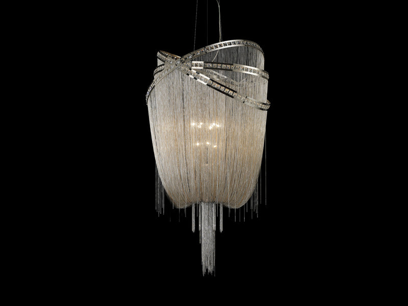 Nine Light Chandelier<br /><span style="color:#4AB0CE;">Entrega: 4-10 dias en USA</span><br /><span style="color:#4AB0CE;font-size:60%;">PREGUNTE POR ENTREGA EN PANAMA</span><br />Collection: Wilshire Blvd.<br />Finish: Polish Nickel/Crystal