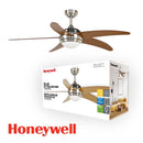 ABANICO DE TECHO ELLE 52¨DECORATIVO SATIN NICKEL LIGHT WOOD CON LUZ LED 20W CONTROL REMOTO