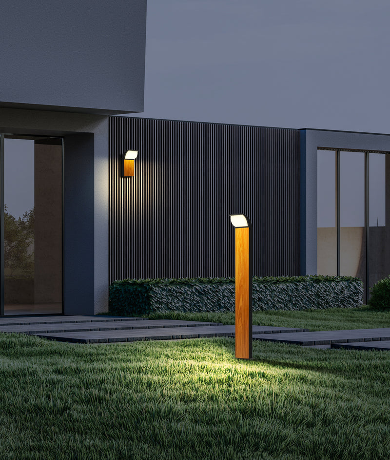 LÁMPARA TIPO BOLARDO EXTERIOR DECORATIVO MODERNO LED 13W, 940LM, 3000K, 100-240V, 50-60HZ, IP65, SMD2835, ACABADO GRIS.